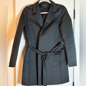 Lafayette 148 New York Black Pinstripe Trench Coat